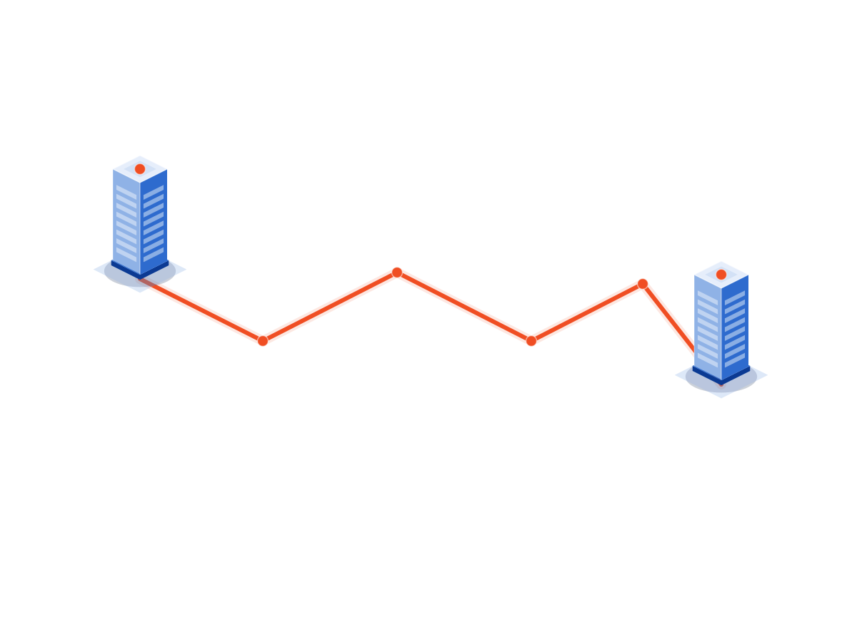 Diagram of a dedicated point-to-point circuit between two geographic locations