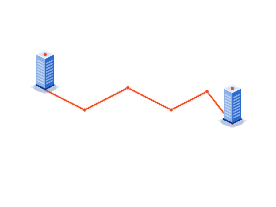 Diagram of a dedicated point-to-point circuit between two geographic locations